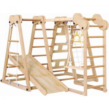 Parco Giochi Pieghevole 7‑in‑1 di Okwish: Scivolo, Barre, Altalena, Corda e Scale a Rete