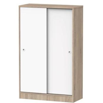 Armoire compacte 2 portes coulissantes – finition blanc et chêne cambrien