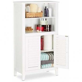 Mueble de cocina Lamell, armario de baño, gabinete de teléfono, 92 x 50 x 25,5 cm, bambú blanco