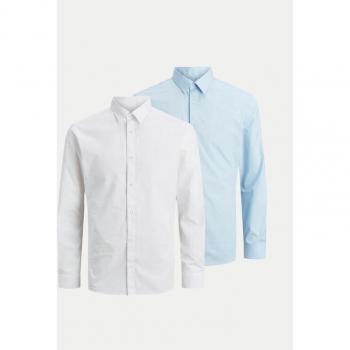Jack & Jones Essentials Elegantes Hemd in Weiß und Blau – 2er-Pack, Slim Fit, 2XL männlich