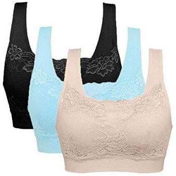 Vertvie Damen Stretch Ohne Bügel Push-up Yoga Sport-BH Top Set für Fitnesstraining Polsterung 3er Pack