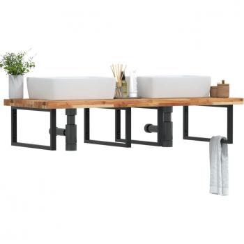 Acacia Wood and Steel Wall Shelf