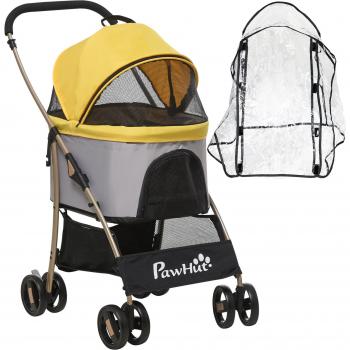 PawHut Foldable Pet Stroller with Detachable Canopy, Rain Cover, and Zippered Door