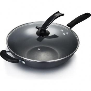 Handgemachte Wok-Pfanne aus Eisen mit Deckel – Universell einsetzbar, reduziert den Raucheindruck