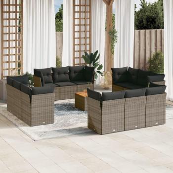 13-Piece Grey Poly Rattan Patio Sofa Set with Cushions