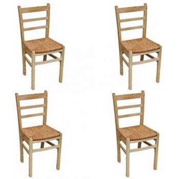 Juego de 4 Sillas Barnizadas en Madera Natural – Estilo Comedor