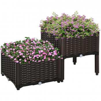 Conjunto de 2 Macetas Cuadradas para Flores y Vegetales con Drenaje
