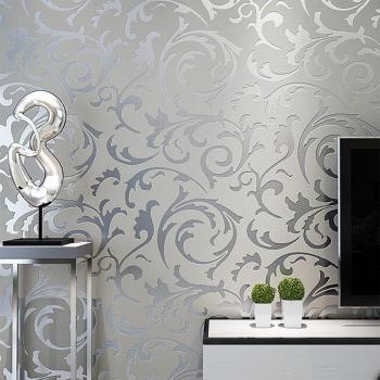 3D Grey Damask Wallpaper for Living Room