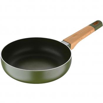 Sartén San Ignacio Green Earth. Sartén antiadherente. 20cm de diámetro. Aluminio prensado con mango ergonómico efecto madera. Verde. Para todo tipo de cocina