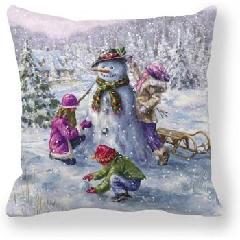 Housse de coussin en polyester Noël Élan Cerf Père Noël Bonhomme de Neige