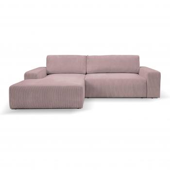 WERK2 Ecksofa Hugo‑L L‑Form in Cord, rosa – kuschelweiche Trendstoffe, Bettkasten integriert