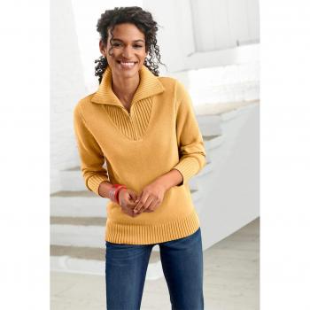 Troyer Pullover Damen 38 Gelb (Maisgelb) – Melierte Baumwoll-Polyacryl-Strickjacke