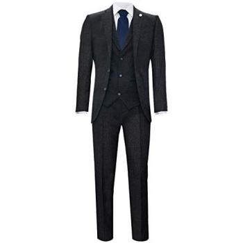 Mens Black Herringbone Tweed Suit Set – TruClothing, 46
