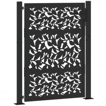 VidaXL Gartenzaun, Zauntor Outdoor Tor, Schwarz, 105x130 cm, Stahl, Blatt-Design