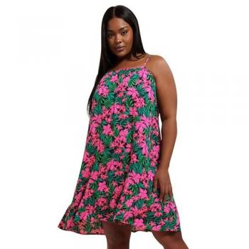 Yours Frauenkleid Mini “Blume” – schwarz‑rosa Knitteroptik, curve & plus size
