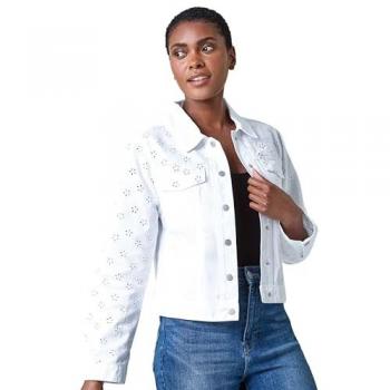 Women’s White Cotton‑Blend Broderie Sleeve Coat – 14