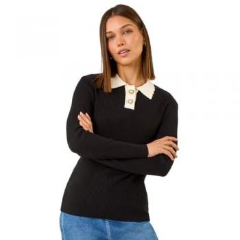 Pull noir à col festonné, motif dentelle