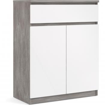 Concrete and White High Gloss Sideboard 1 Drawer 2 Doors Naia
