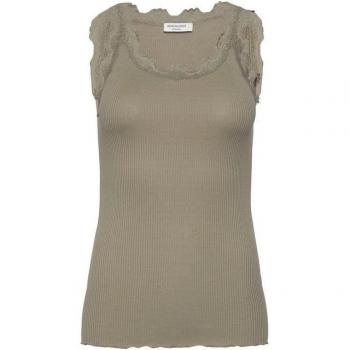Vintage Babette‑Seidentank Top – Rosiger Spitzenbesatz