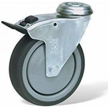 Roulette pivotante 10 mm avec frein, diamètre 75 mm, en caoutchouc gris, 75 Kg