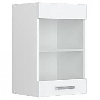 Pensile alto R-Line, Bianco lucido, 40 cm con porta in vetro