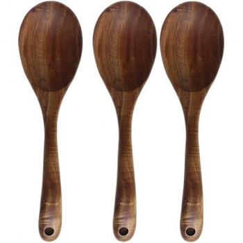 Cucharas de madera para sopa, 3 piezas, 25.5 cm, talladas a mano
