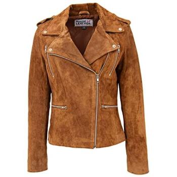 Red Suede Biker Jacket (Skylar) – Women's, 20 in Tan, Size 16