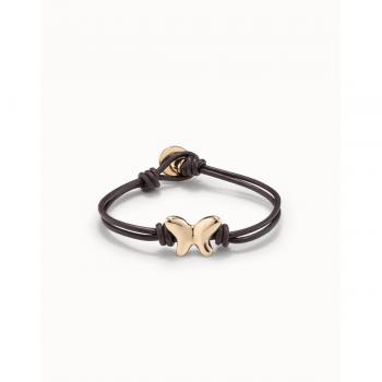 Pulsera UNOde50 Volare Doble Tira Cuero y Mariposa Baño Oro PUL2389MARORO0M