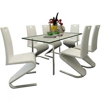 Conjunto de sillas de comedor 6 pzas, cuero sintético blanco