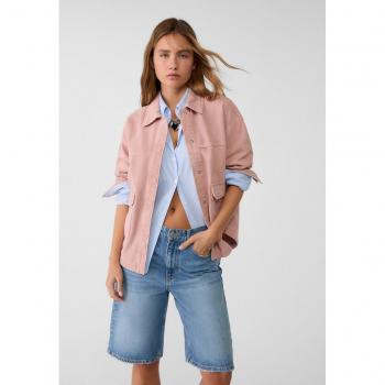 Stradivarius Pale Pink Leopard Print Twill Overshirt with Pockets XS
