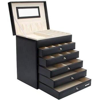Yorbay Schmuckkasten Seelux Serie (Schwarz, 5 Schubladen)