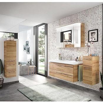 Lomadox Badezimmer Set BUDVA-66, Riviera Eiche, inkl. Beleuchtung und Waschbecken, 215/200/49 cm