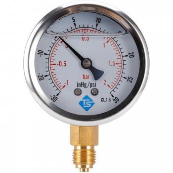 63mm Compound Pressure Vacuum Gauge Glycerine Filled -1-2bar 30-30inhg/psi 1/4 BSP Bottom