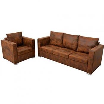 Sofa de salle de séjour 2 pcs cuir daim synthétique