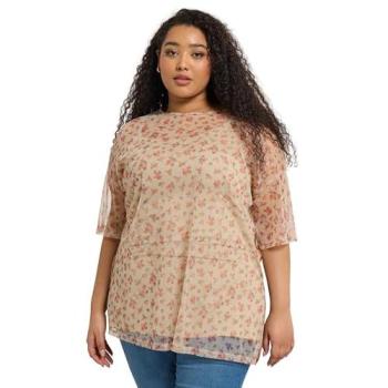 Women's Oversized Ditsy Floral Mesh Top – Natural Shade, 20