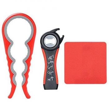Red and Black Jar Opener with Silicone Grip for Elderly
