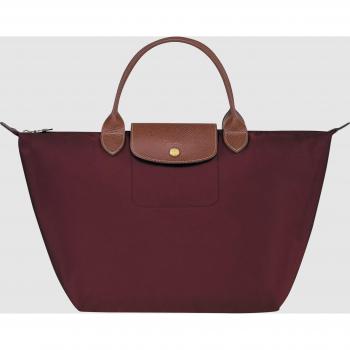 Longchamp Le Pliage Original Medium Handbag with Snap and Zipper Closure Red