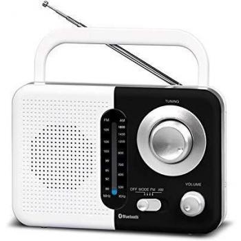 SZ412 Wireless Bluetooth AM/FM Radio with USB and SD Card, Black/White