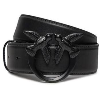 PINKO Women's Size M Black Silky Leather Belt with Love Birds Buckle