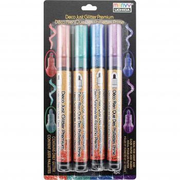 Just Glitter Decocolor Premium Marker Set – Four Colors: Red, Blue, Green, Violet
