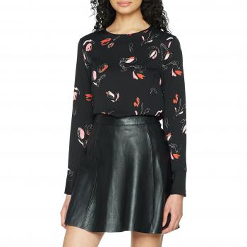 PIECES Pcmarie LS Top, Blusa Mujer, AOP Negro-Rosa Brillante-Rojo Llama, Talla 38