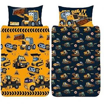 Housse Couette & Taie d'Oreiller JCB Dig It – Jaune/Noir, Réversible