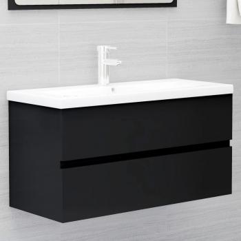 Sink Cabinet in Black, Engineered Wood with Integrated Basin, Vidaxl