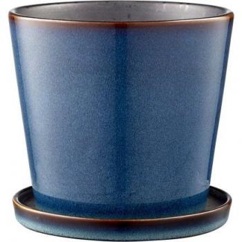 Pot de fleur Bitz Ø14 cm avec soucoupe Bleu foncé-noir