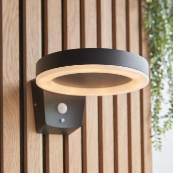Netlighting Ebro Modern Solar Powered Round Ring Led Wall Lamp Textured Black