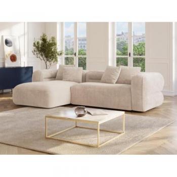 Sofá rinconera de tela beige Trevalis