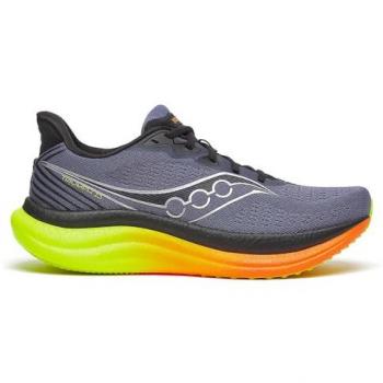 Scarpe Saucony Triumph 23 in Grigio Scuro con Dettagli Giallo Neon e Arancione – Taglia 42