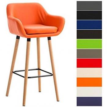 Thekenhocker Grant in Orange – Hochwertiger Kunstlederbezug, abnehmbarer Sitzpolster, Holzrahmen, Fußstütze