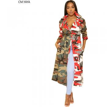 Trench-Coat à Manches Longues Camouflage pour Femmes GLAC8137
