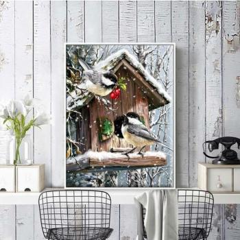 Kruissteek borduurkit vogels huis katoen draad schilderij DIY 20X30